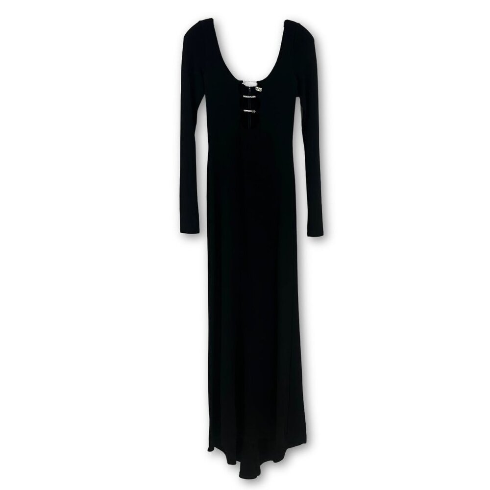 Alice + Olivia Kalena Crystal Cutout Black Jersey Maxi Dress Size 0 - Picture 3 of 10